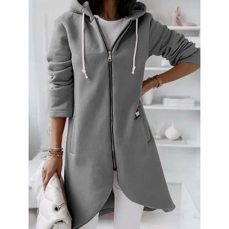 Women's Winter Coat Winter Jacket Hoodie Jacket Outdoor Street Daily Fall Winter Regular Coat Regular Fit Warm Breathable Comtemporary Stylish Jacket Long Sleeve Solid Color with Pockets Full Zip4