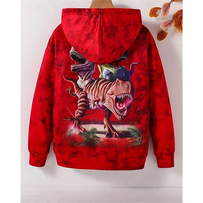 Boys 3D Graphic Dinosaur Hoodie Long Sleeve Spring Fall Fashion Streetwear Kids 4-12 Years Hooded Outdoor Casual Daily Regular Fit2