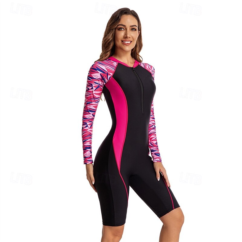 Women's Rash Guard One Piece Swimsuit UV Sun Protection UPF50+ Lightweight Sleeveless Spandex Bodysuit Bathing Suit Front Zip Swimming Surfing Beach Water Sports Universe Printed Summer Spring Autumn3