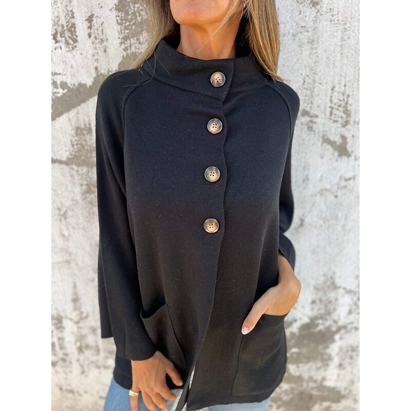 Women's Winter Jacket Warm Breathable Buttons Pocket Casual Plain Vacation Street Daily Wear Going out Single Breasted Regular Stand Collar Regular Fit Long Sleeve Outerwear Black Red Khaki Fall3