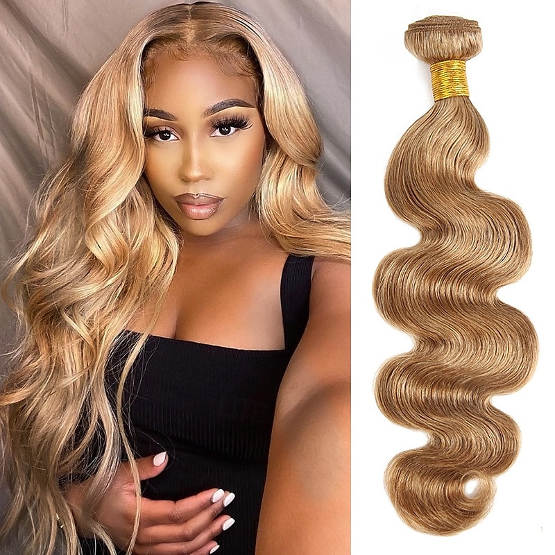 #27 Honey Blonde Human Hair Extensions #27 Body Wave 1 Bundles Hair Weaving