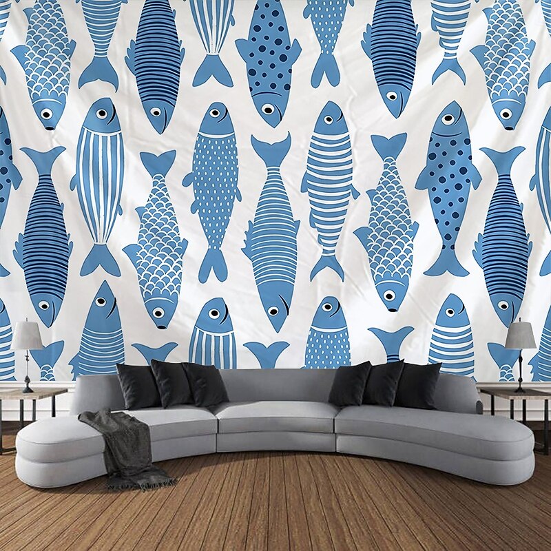 Summer Fishes Hanging Tapestry Wall Art Large Tapestry Mural Decor Photograph Backdrop Blanket Curtain Home Bedroom Living Room Decoration3