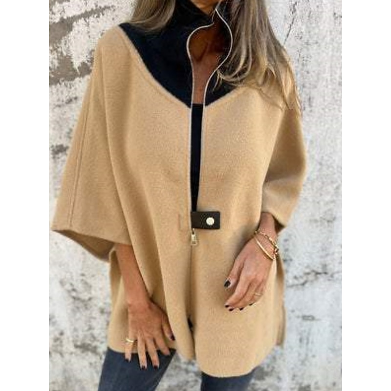 Women's Winter Coat Winter Jacket Outdoor Street Daily Fall Winter Regular Coat Regular Fit Warm Breathable Comtemporary Stylish Jacket Long Sleeve Solid Color with Pockets Full Zip Black White Camel