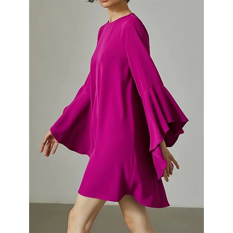 Women's Mini Dress Elegant Dress Elegant Cute Stylish Vacation Party Daily Regular Fit Plain Long Sleeve Crew Neck Pink Spring Fall2