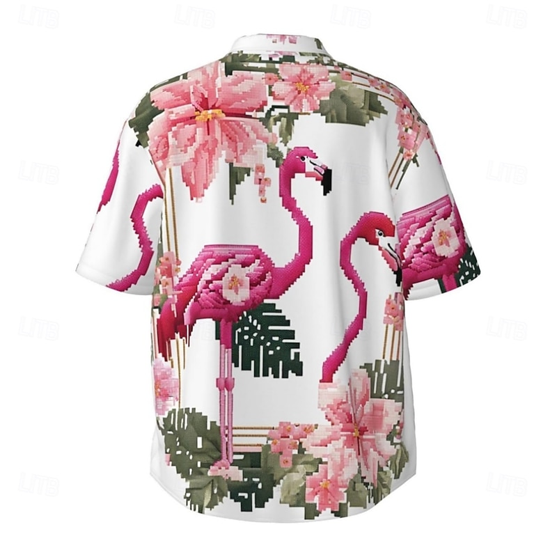 Men's Flamingo Summer Hawaiian Shirt Aloha Shirt Short Sleeve Hawaiian Resort Causal Casual Summer Spring Turndown Button Up Pocket Pink2