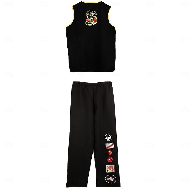 Cobra Kai Karate Kid Outfits Masquerade Men's Women's Boys Movie Cosplay Sports Cosplay Black Top Pants Waist Belt Carnival Children's Day Masquerade Girls' World Book Day Costumes4