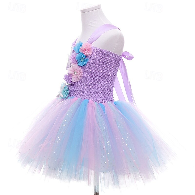 Kids Girls' Party Dress Rainbow Flower Sleeveless Performance Birthday Beautiful Sweet Polyester Knee-length Party Dress Swing Dress A Line Dress Summer 4-12 Years Pink Purple Light Blue4