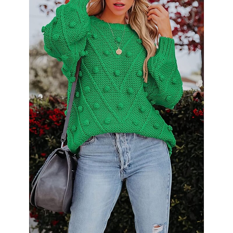 Women's Sweater Casual Soft Pure Color Ribbed Crew Neck Knitted Long Sleeve Regular Tops Knit Outdoor Daily Weekend Black Red Fall Winter3