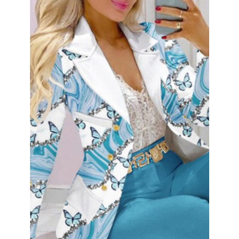 Women's Streetwear Daily Blazer Chinos Long Sleeve Shirt Collar Graphic Patchwork Casual Blue Spring &  Fall Regular Fit2