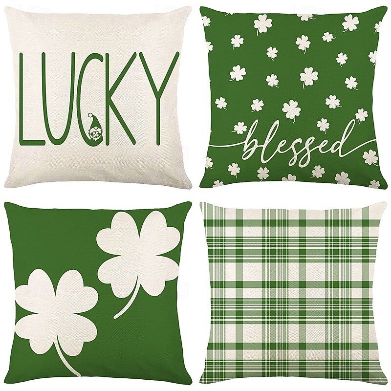 Decorative Toss Pillows Cover Saint Patrick's Day 1PC Shamrock Soft Square Cushion Case Pillowcase for Bedroom Livingroom Sofa Couch Chair4