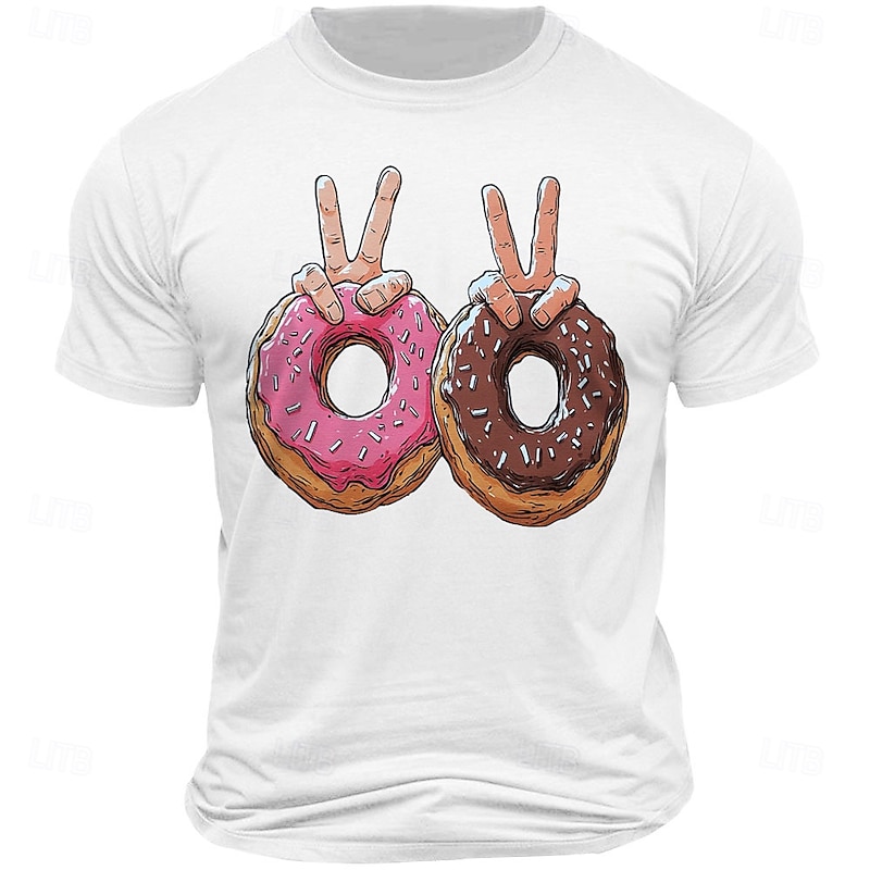 Men's Funny Donuts T Shirt Tee Top 100% Cotton Short Sleeve Graphic Shirt Black White Army Green Comfortable Tee Vacation Street Fashion Designer Clothing