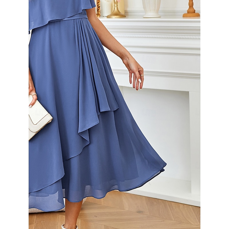 Women's Maxi Dress A Line Dress Elegant Formal Wedding Guest Cocktail Party Regular Fit Plain Half Sleeve V Neck Blue Summer4