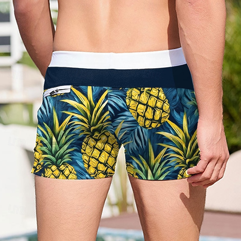 Men's Pineapple Tropical Plants Swim Trunks Swim Shorts Board Shorts Mid Waist Fashion Designer Surfing Holiday Beach Drawstring Elastic Waist 3D Print Designer Clothing Apparel2