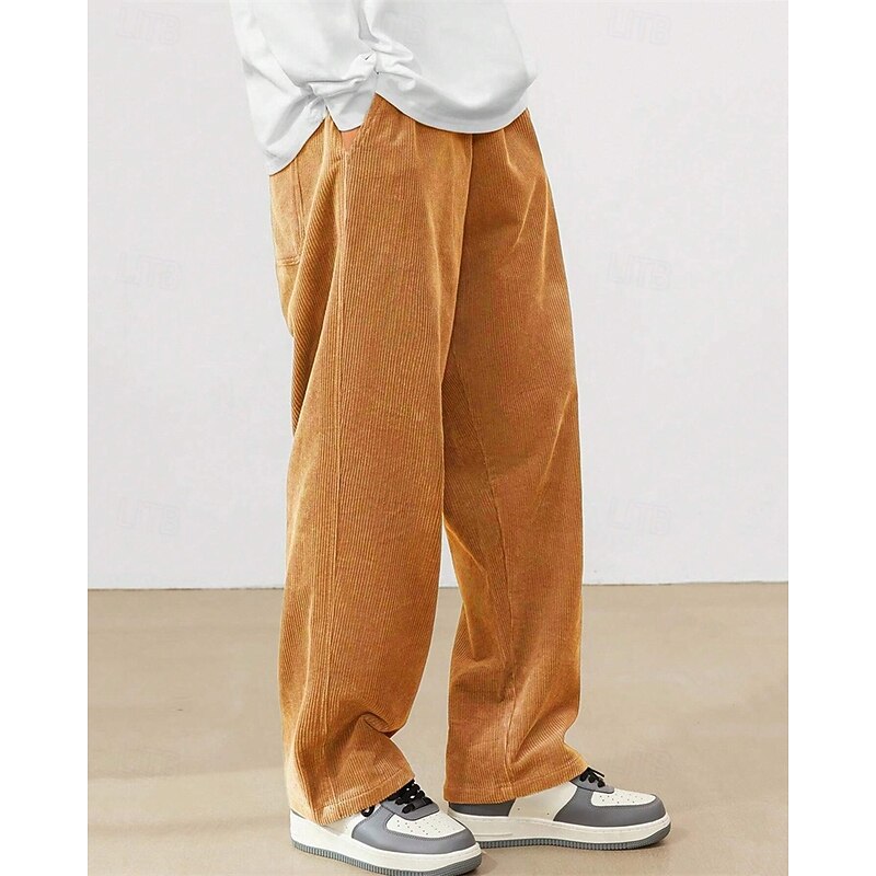 Men's Athletic Pants Corduroy Pants Trousers Straight Leg Sweatpants Pocket Elastic Waist Drawstring Plain Comfort Sports Outdoor Daily Fashion Casual Black Yellow Micro-elastic