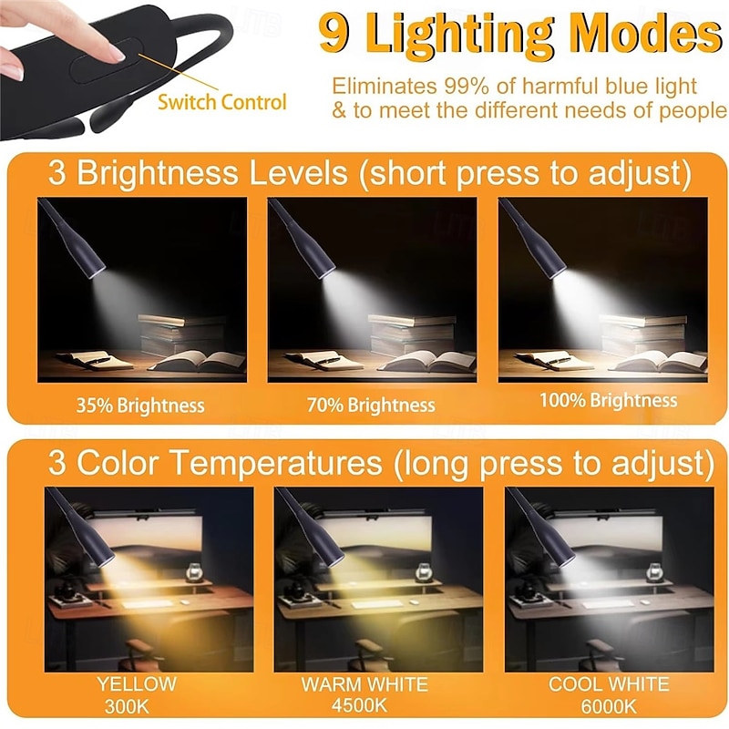 Portable USB Rechargeable Neck Book Light-3 Colors Night Lamp for Sewing Knitting Camping Repairing Light2