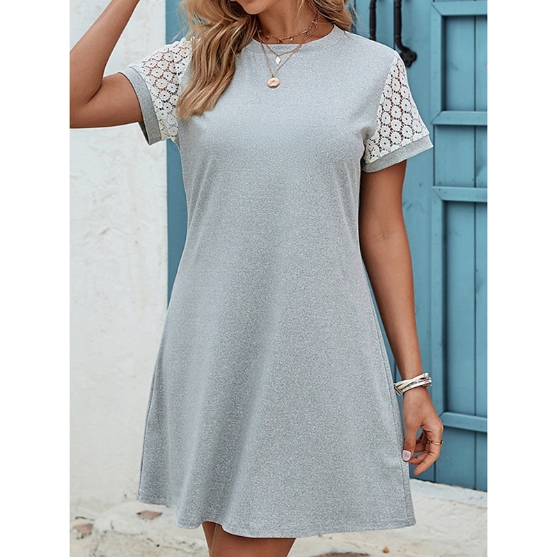 Women's Mini Dress Knit Dress Casual Dress T Shirt Dress Tee Dress A Line Dress Stylish Basic Casual Vacation Daily Regular Fit Plain Short Sleeve Crew Neck Gray Summer4