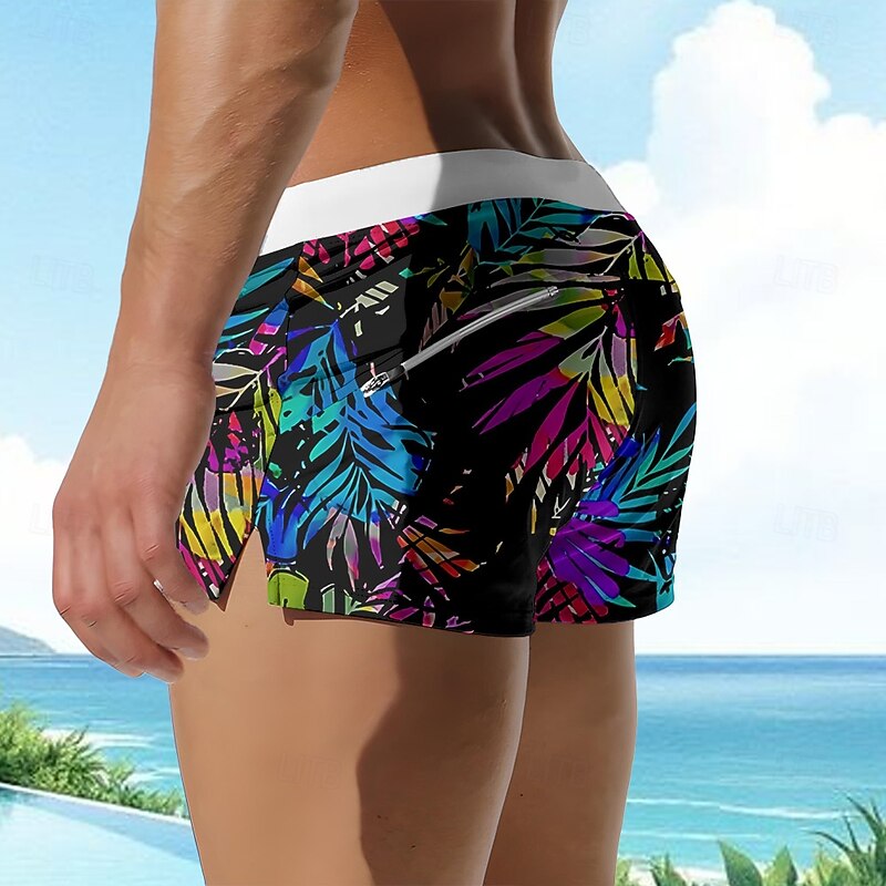 Men's Plants Tropical Fig Leaf Swim Trunks Swim Shorts Board Shorts Mid Waist Fashion Designer Surfing Holiday Beach Drawstring Pocket Elastic Waist Designer Clothing Apparel2