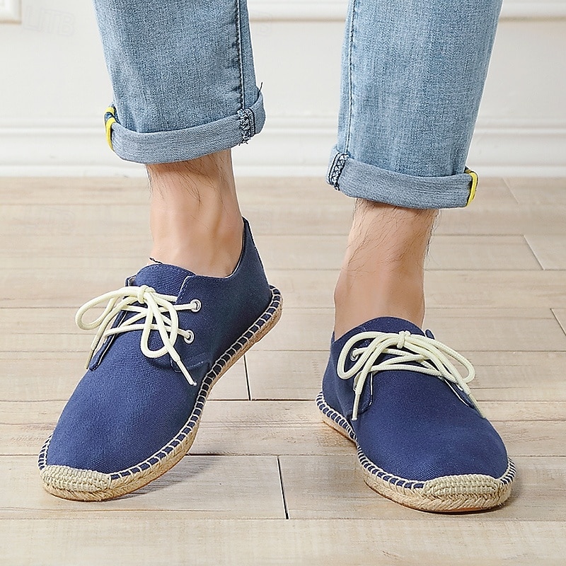 Men's Blue Canvas Espadrille Lace-Up Shoes with Jute Rope Sole – Comfortable Summer Casual Footwear3