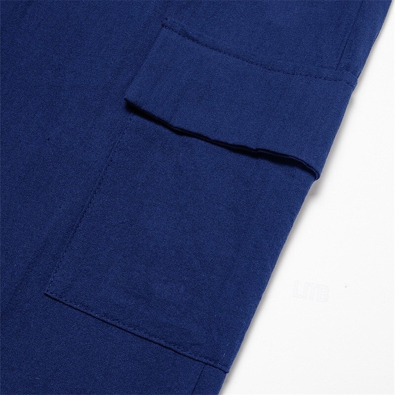 Men's Cargo Pants Linen Pants Trousers Summer Pants Baggy Pants Drawstring Elastic Waist Multi Pocket Plain Comfort Breathable Full Length Outdoor Holiday Going out Vacation Fashion Loose Fit Black3