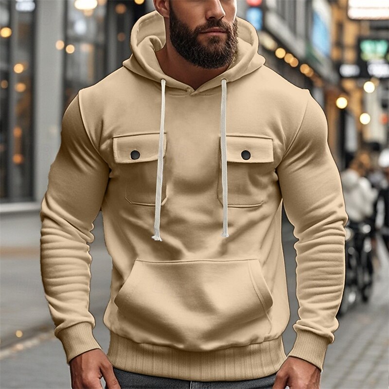 Men's Hoodie Black Army Green Khaki Light Grey Dark Gray Hooded Plain Pocket Sports & Outdoor Daily Holiday Polyester Streetwear Basic Casual Spring &  Fall Clothing Apparel Hoodies Sweatshirts2