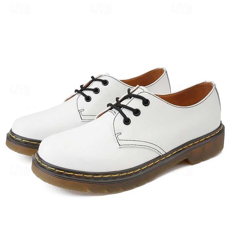 Men's White Casual Lace-Up Shoes with Yellow Stitching, Trendy Retro Style for Daily Wear and Casual Outings2