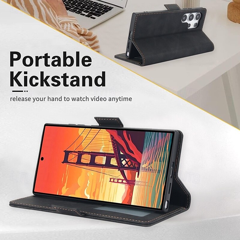 Phone Case For Samsung Galaxy S25 S24 S23 S23 FE S22 S21 Ultra Plus S20 Flip Cover with Stand Holder Magnetic Card Slot Retro TPU PU Leather3