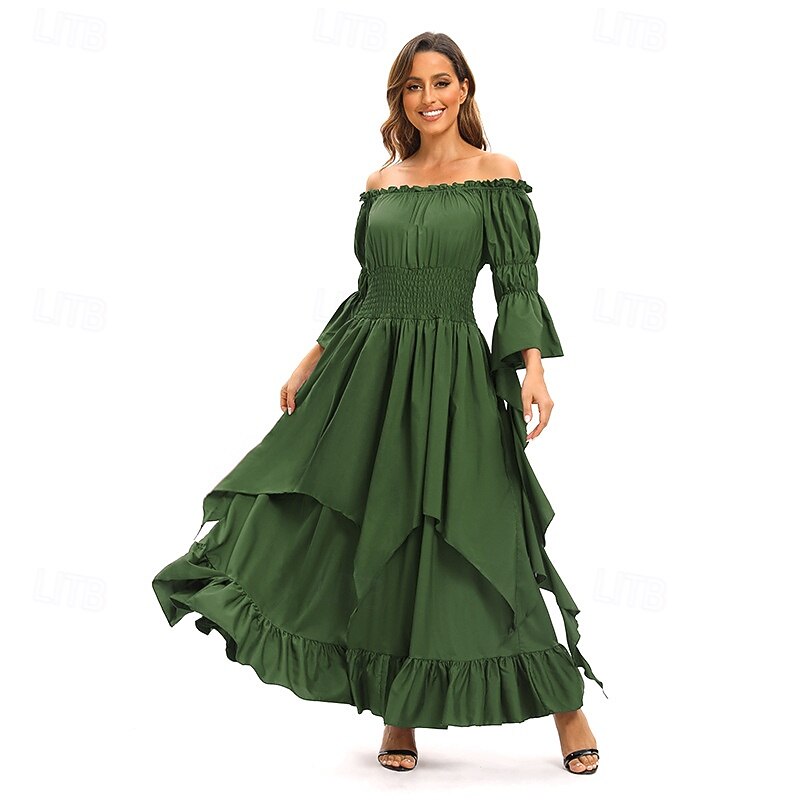 Retro Vintage Medieval Dress Bell Sleeve Puff Sleeve Viking Elven Fancy Dress Women's Celtic Pirate Fantasy Halloween Carnival Masquerade Casual Daily LARP Adults' Dress Belt All Seasons2