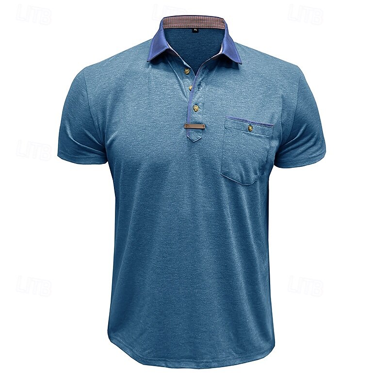 Men's Polo Golf Shirt Business Casual Classic Short Sleeve Fashion Solid Color Buttons Pocket Summer Spring Regular Fit Dark Grey Forest Green Denim Blue Black White Burgundy Polo4