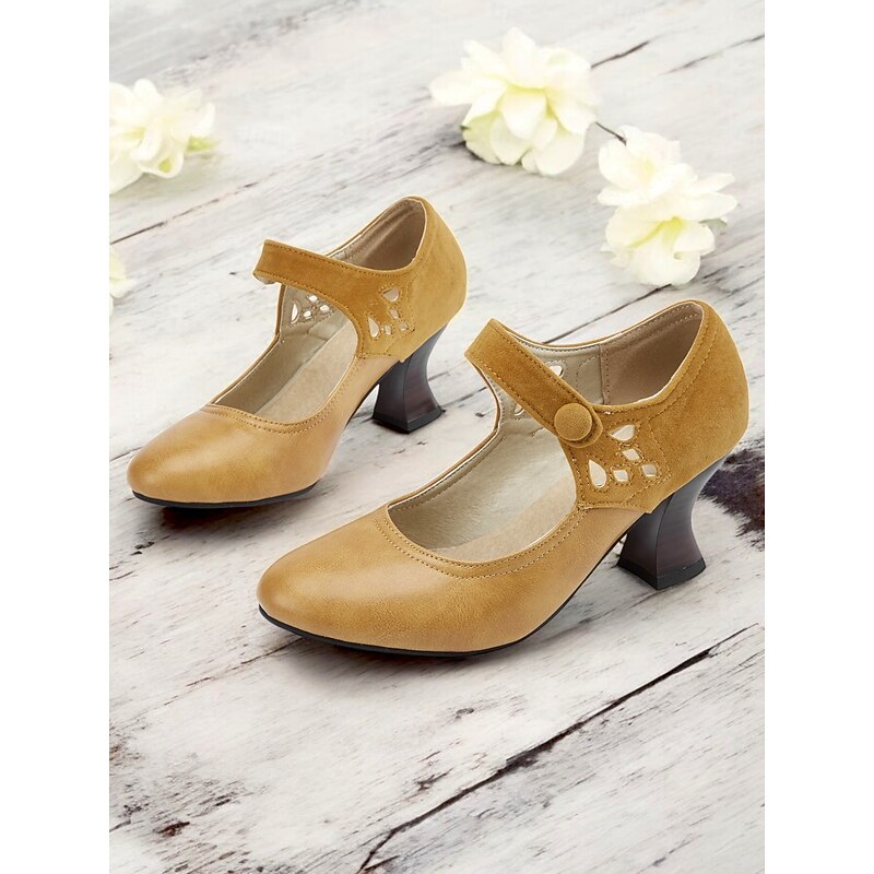 Women's 1930s Vintage Style Mary Jane Pumps with Cutout Design and Mid-Heel, Comfortable Dress Shoes for Office and Formal Events3
