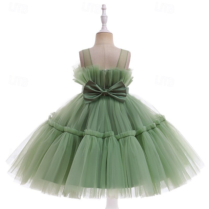 Flower Girl Dress Kid's Girls' Princess Dress Performance Wedding Party Elegant Beautiful Mesh Solid Color Sleeveless Crew Neck Pink Green 4 years+2