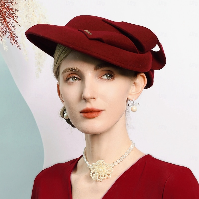Hats 100% Wool Fedora Hat Saucer Hat Wedding Tea Party Elegant Wedding With Bowknot Splicing Headpiece Headwear3