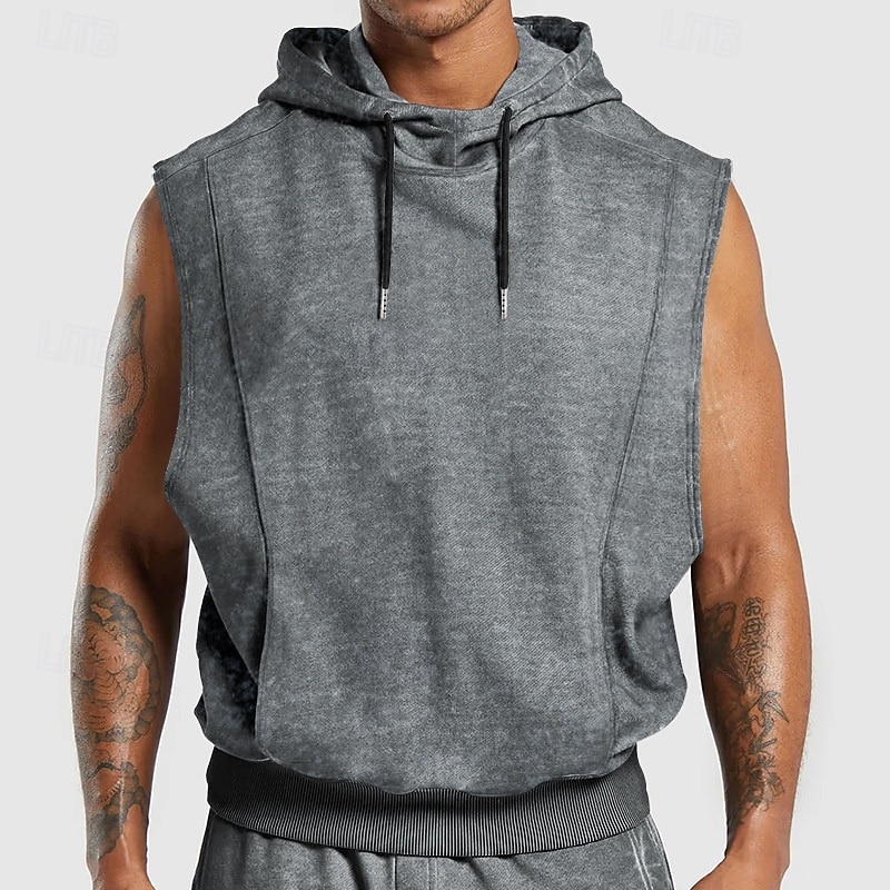 Men's Tank Top Sleeveless Hoodie Sleeveless Hooded Vintage Drawstring Casual Activewear Black Navy Blue Green Top Tee for Men