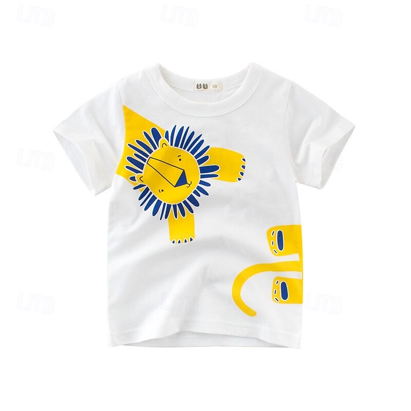 Multi Packs 3pcs Boys Crew Neck Short Sleeves Yellow+Blue+White T Shirt Tee Top Print Graphic Vacation Daily Wear 100% Cotton Spring & Summer2