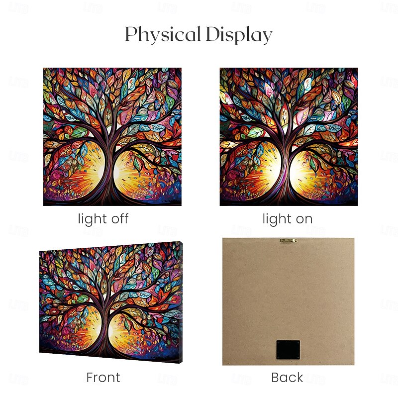 Tree of Life LED Canvas Wall Art Stained Glass Printing LED Lighted Up Wall Decor 2AA Battery Operated Lighted Canvas Print LED Light Kitchen Bedroom or Home Decor4