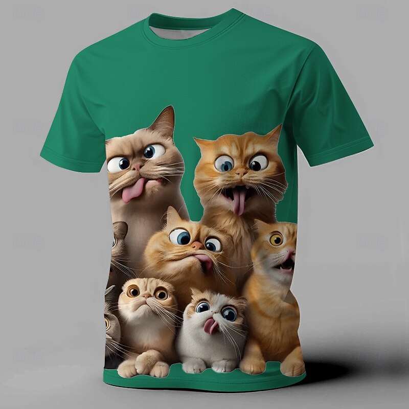 Men's Cat Funny T Shirt Short Sleeve T shirt 3D Print Crew Neck Shirt Exaggerated Designer Party Holiday Black White Yellow Summer Spring Clothing Apparel S M L XL XXL XXXL3