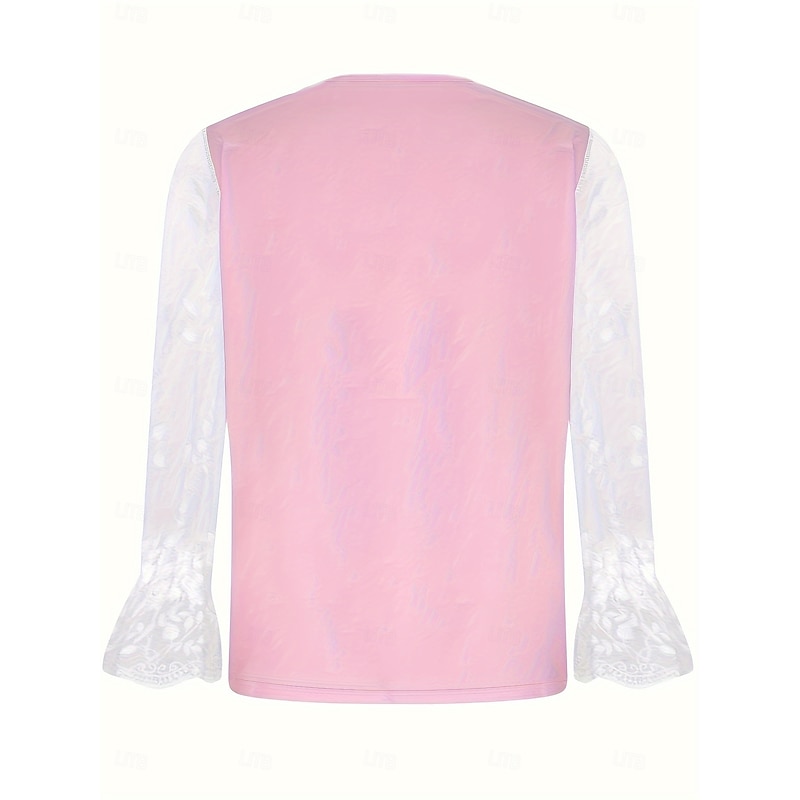 Women's Valentine Heart T Shirt  Lace Splicing Top Elegant Fashion Cute Heart Graphic Regular Tops Long Sleeve Lantern Sleeve V Neck Lace Patchwork Regular Fit Party Valentine's Day4