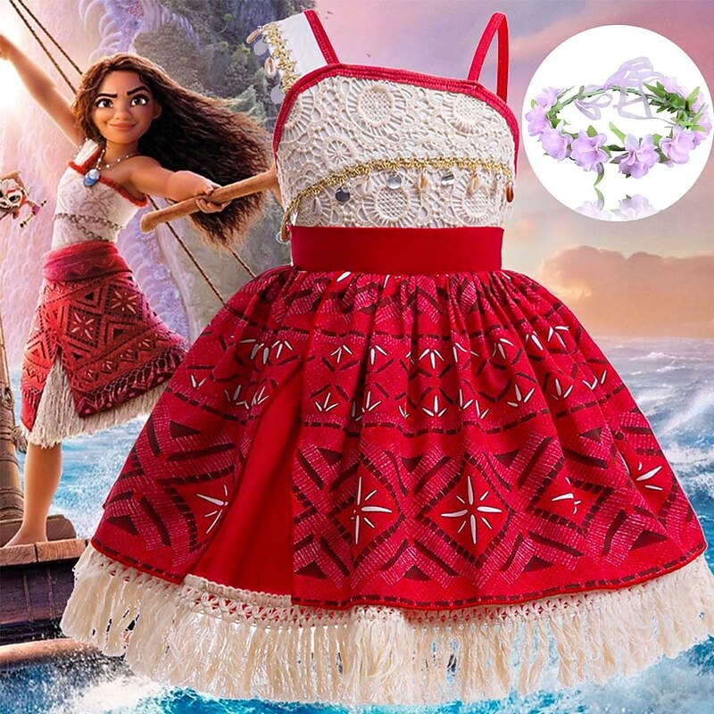 Moana Princess Moana Dress Costume Flower Crown Movie TV Theme Costumes Movie Cosplay for Girls' Kid's Carnival Children's Day World Book Day Party Birthday Beach
