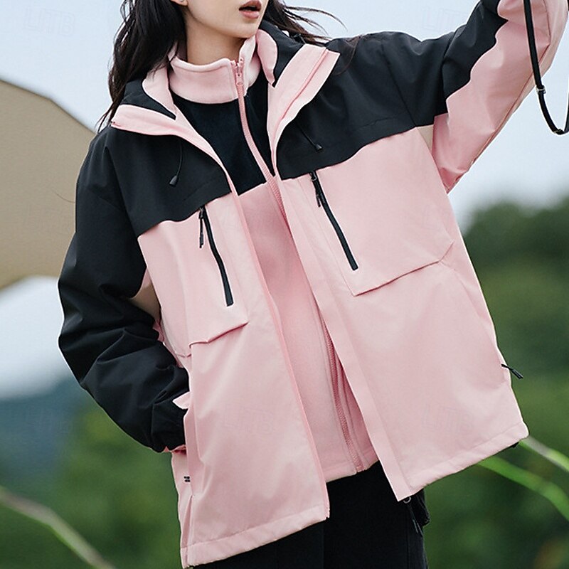 Women's Softshell Jacket Hiking Jacket Winter Outdoor Color Block Thermal Warm Windproof Water Resistant 3-in-1 Jacket Winter Jacket Fleece Jackets Traveling Black Ivory Pink Red Orange4