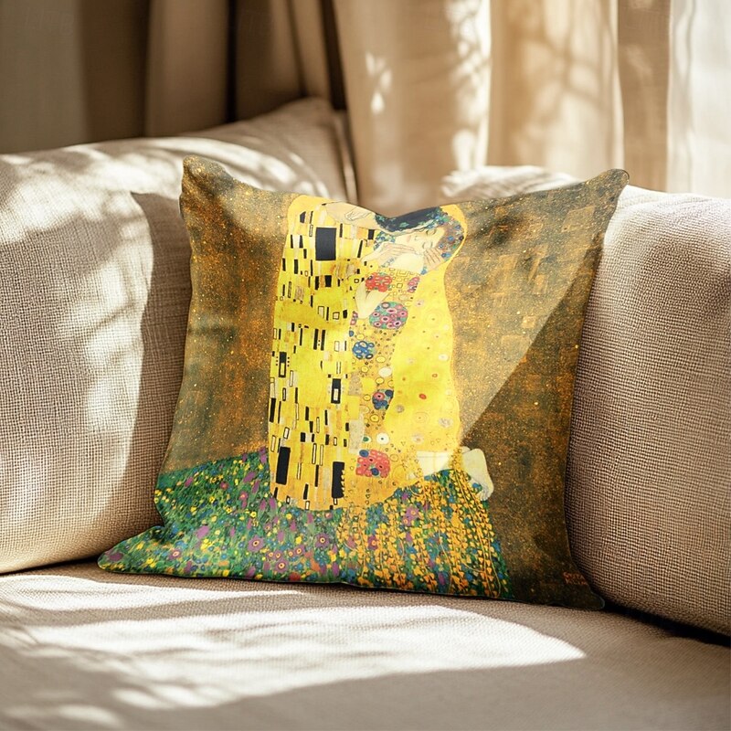Famous Painting Double Side Pillow Cover 4PC Gustav Klimt Soft Decorative Square Cushion Case Pillowcase for Bedroom Livingroom Sofa Couch Chair