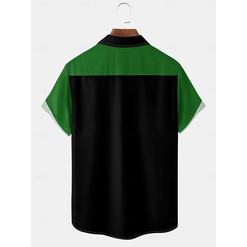 St. Patrick Men's Color Block Line Shirt Button Up Shirt Short Sleeves Artistic Casual Comfortable Outdoor Vacation Street Spring & Summer Shirt Collar Printing Black2