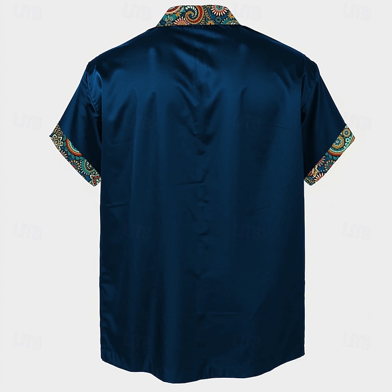 Men's Paisley Button Up Shirt Short Sleeve Fashion Casual Party Casual Summer Spring Turndown Button Up Red Blue2