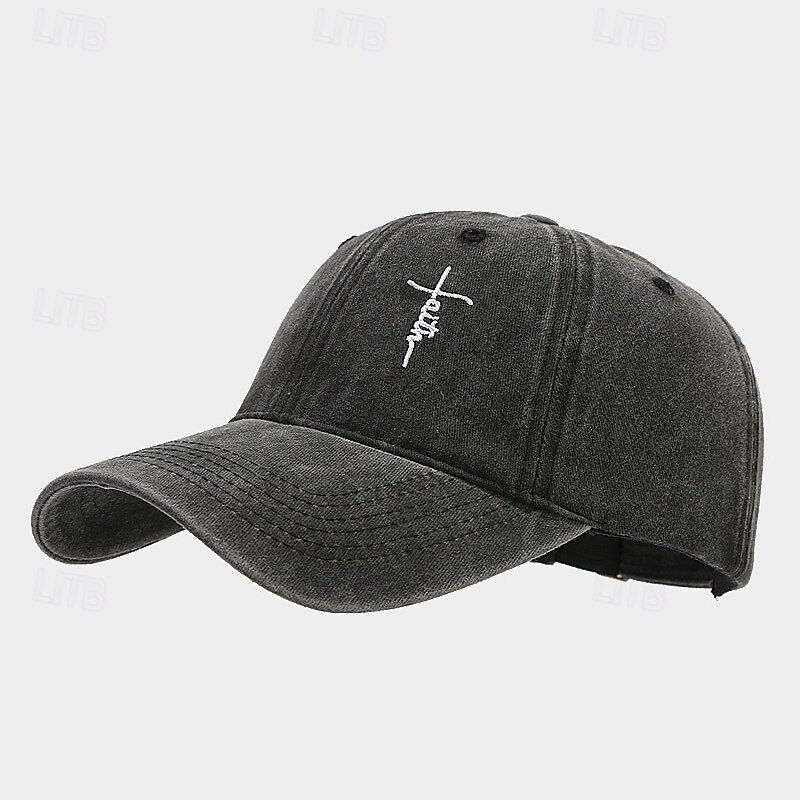Men's Baseball Cap Sun Hat Trucker Hat Black White Cotton Embroidered Fashion Casual Daily Festival Cross Faith Sunscreen Breathable