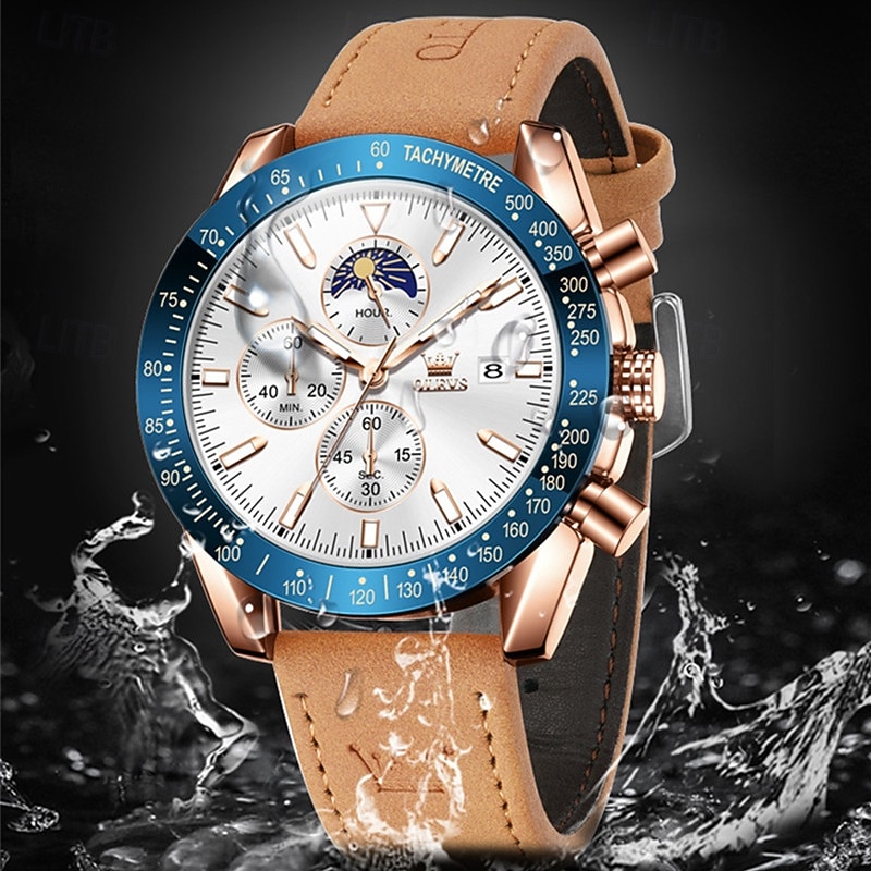 Men's Business Quartz Watch Luminous Moon Phase Chronograph Calendar Multifunction Three Eyes Six Hands Men's Watch3