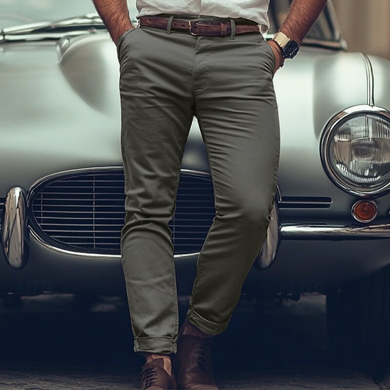 Men's Trousers Chinos Chino Pants Casual Pants Buttons Front Pocket Plain Comfort Soft Business Daily Going out Fashion Streetwear Light Khaki Black Micro-elastic3