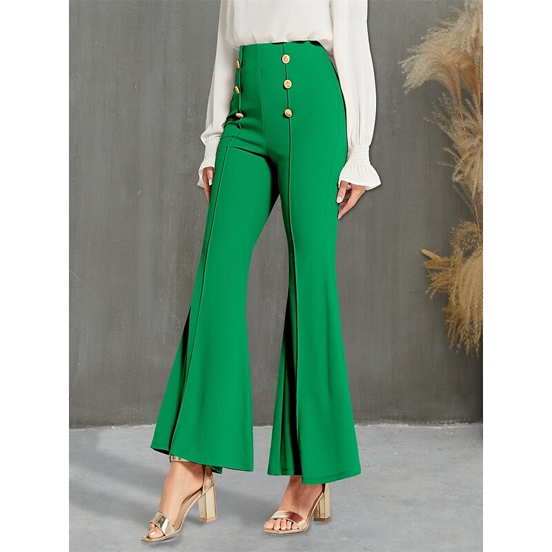 Women's Flared Pants Fashion Streetwear Full Length High Waist Plain High Cut Comfy Outdoor Micro-elastic Vacation Street Daily Black Green Khaki Spring Fall Regular Fit