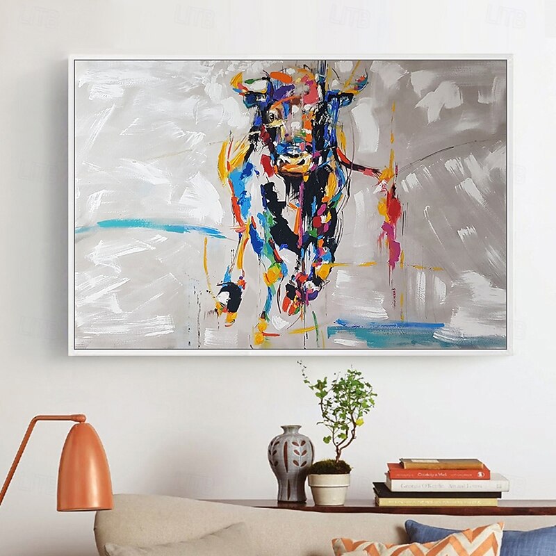 Mintura Handmade Abstract Bull Animal Oil Paintings On Canvas Modern Wall Art Room Decoration Picture For Home Decor Rolled Frameless Unstretched Painting3