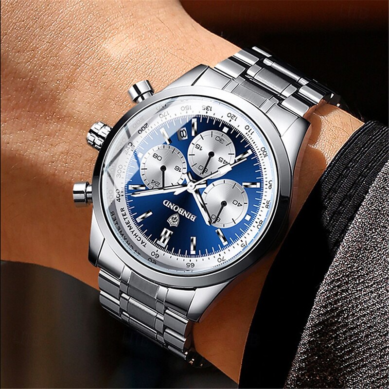 BINBOND Men Quartz Watch Luxury Large Dial Fashion Business Luminous Calendar Waterproof Steel Watch2