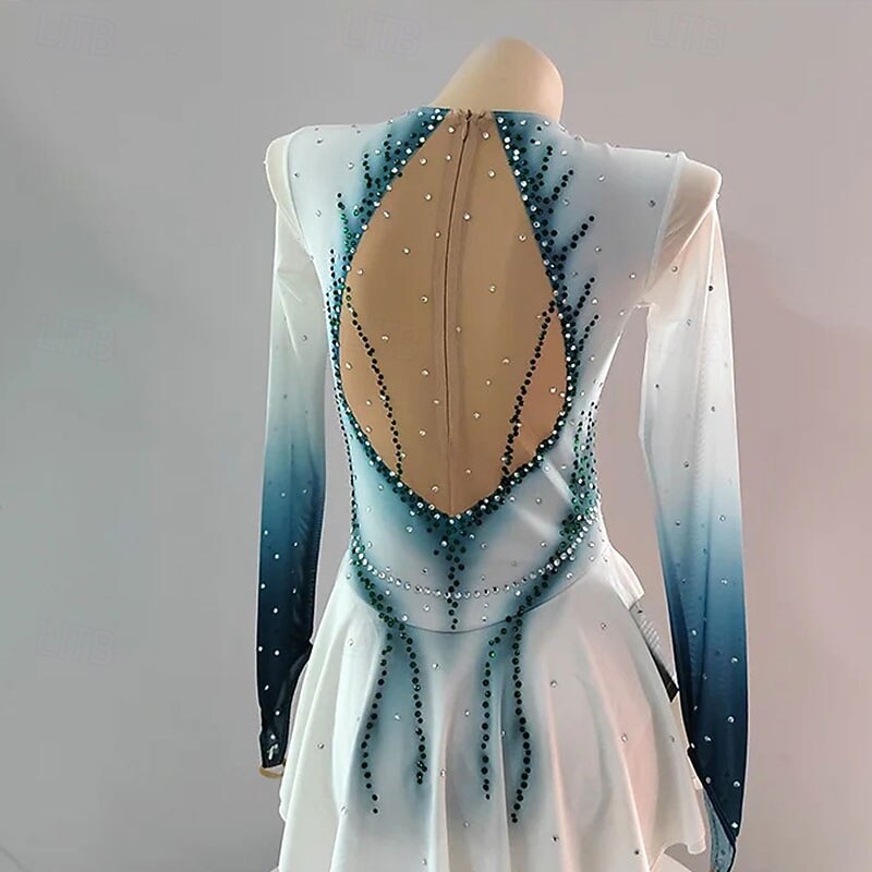 Figure Skating Dress Women's Girls' Ice Skating Dress Ink color High Elasticity Training Competition Skating Wear Classic Crystal / Rhinestone Long Sleeve Ice Skating Figure Skating2
