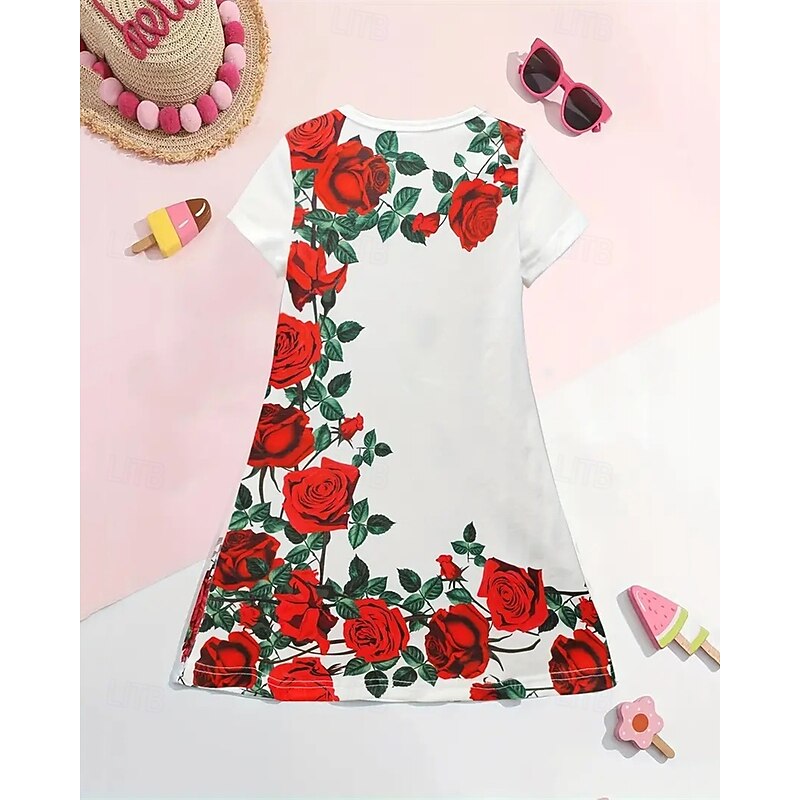 Easter Girls' 3D Floral Graphic Dress Short Sleeve Summer Spring Vacation Daily Holiday Princess Beautiful Sweet Kids 4-12 Years Casual Dress Knee-length Regular Fit3