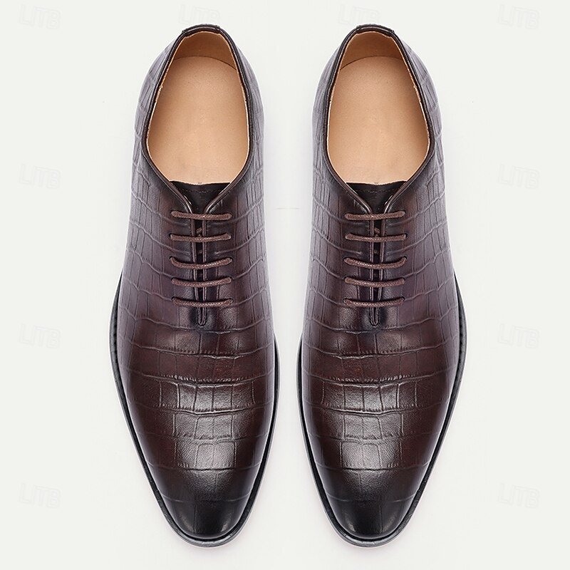 Men's Premium Cowhide Crocodile Print Oxford Shoes, Stylish Lace-Up Formal Footwear for Business and Special Occasions4